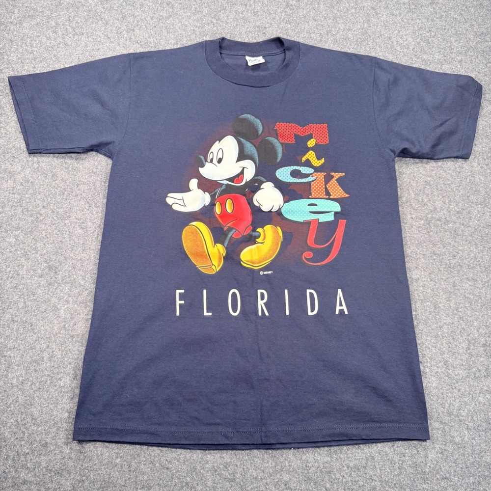 Vintage Velva Sheen Mickey Mouse Florida T-Shirt Navy Blue Size Medium USA Made